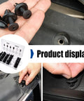 Hands demonstrating 100 Piece Car Bumper Clips Set With Storage Box, 6 Sizes Plastic Retainer Push Pin Rivets For Fenders And Body Trim