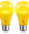 Two yellow Dusk To Dawn Outdoor A19 Photocell Sensor LED Bulbs 9W 60 Watt Equivalent Daylight 5000K 900 Lumens E26 Base UL Listed