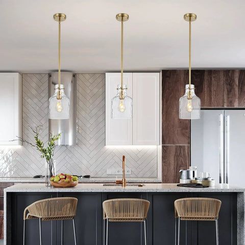 Industrial Pendant Light Trio For Kitchen Island 3 Light Glass Pendant Fixture With Seeded Shade Adjustable Cord Farmhouse Ceiling Light Black Finish Linear Chandelier