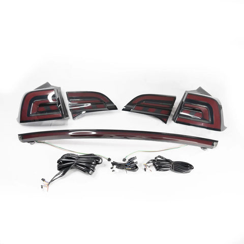 Mean Looking Sequential Led Tail Lights And Trunk Light Bar For Tesla Model 3 And Y Gen Two slick design with wiring harness visible.