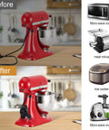 Upgraded Kitchen Cord Organizer For Appliances With Ultra Strong 3M Adhesive shown on red mixer before and after use