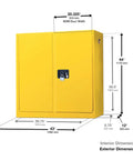 Twenty Four Gallon Fire Rated Flammable Storage Cabinet Self Closing Shop Grade Tank For Secure Chemical Control Made In Usa side view with dimensions