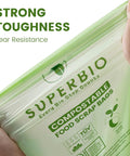 Heavy Duty 13 Gallon Compostable Kitchen Trash Bags Fifty Count Flat Top Bpi Certified Biodegradable Eco Friendly Liners showcasing strong toughness and tear resistance.