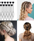 12 Pack Hair Beader Tools For Braids With Beads And Ponytails, Hair Pull Through Loop Set For Girls, Easy DIY Braiding Accessory Kit For Beaded Styles, 7.87 Inch Sticks For Quick And Creative Hairstyles. 12 black flexible hair beader tools and braided hairstyle examples