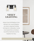 Farmhouse Vanity Light Two Light Fixture With Clear Glass Shades, Sleek Matte Black Wall Mount shown in a modern room setting