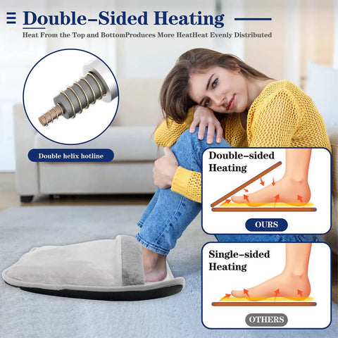 Woman using Double Sided Electric Foot Warmer with LCD Display and Auto Shut Off, 9 Heat Settings, under desk cozy gray warmer