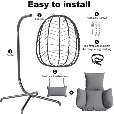Hanging Egg Chair With Stand For Indoor And Outdoor Relaxation Cozy Wicker Hammock Lounge Chair With Cushion Parts Display
