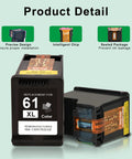 61XL Black And Tri Color Ink Cartridge Combo Pack Remanufactured For 61 Series Printers Including Envy 4500 4501 4502 4503 4504 4505 5530 5531 5532 5534 Deskjet 2540 4630 4635 3510 1000 1010 With High Page Yield Up To 712 Pages displayed with product details and sealed packaging