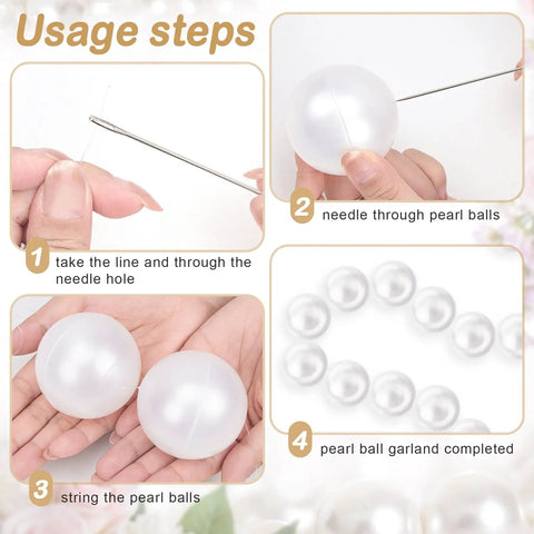 Pearl Ball Garland Set 10 Pieces 2.2 Inch Refills For Wedding Backdrops Table Decor Easy Setup And Reusable Pearl Ball Decorations For Parties And Events, stringing steps