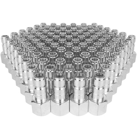 Top Half Inch FNPT Pipe Plugs Built Heavy Duty As Heck For Real Workshop Grinds Capping Air Lines, silver metal, boxed set of 100.