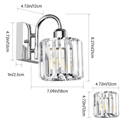 Four Light Chrome Crystal Vanity Light Over Mirror For Bathroom, Elegant Long Chrome Fixture With Crystal Finish, 7.09 Inches Wide