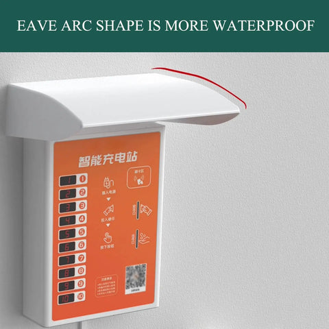 Built Tough Outdoor Rain Canopy For Ev Charger Wall Box Cover Weatherproof Shelter over EV charger displaying control panel.