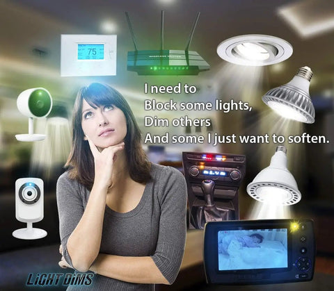 Original Strength Light Dimming Shapes Peel And Stick Dims Fifty To Eighty Percent To Reduce LED Glare In Home Office Or Car Pack Of Over One Hundred Dim Shapes with electronics.