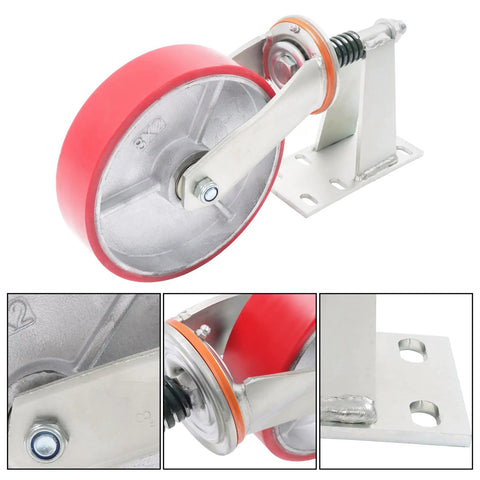 8 Inch Heavy Duty Gate Caster Wheels With 800 Lb Per Wheel Smooth Rollin Swivels For Fence Gates And Carts showing steel mount and red wheel