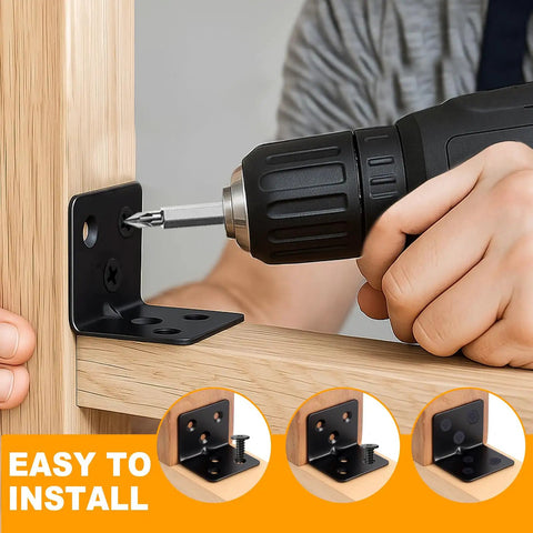 Installing 24 Pack Stainless Steel L Brackets Heavy Duty Corner Braces for Wood Furniture and Shelves with Screws