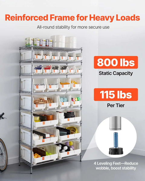 Eight Tier Rolling Storage Rack Featuring Twenty Six Modular Parts Bins Heavy Duty Steel Wire Shelving Cart With Smooth Locking Wheels For Pro Shop Space Zero Fuss Setup And Quick Label Slots