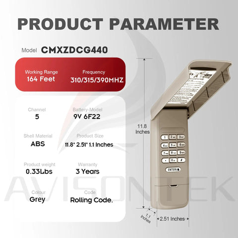 Wireless Universal Garage Door Opener Keypad For Craftsman CMXZDCG440 Compatible With Sears LiftMaster Chamberlain Openers with specifications.