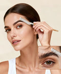 Get Your Brows In Tip Top Shape With This Manual Eyebrow Shaper Trimmer Featuring A Wooden Handle And Safety Mesh Guard For Dead On Facial Hair Removal For Men And Women Plus Stainless Steel Refills, handheld trimmer in use.