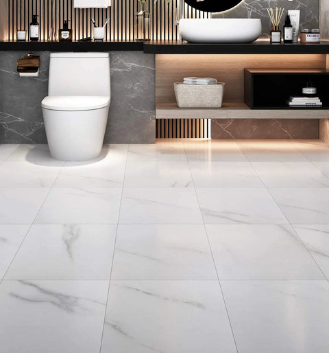 Bathroom with White Peel And Stick Floor Tiles 12x12 Inch 16 Pack Waterproof Vinyl Flooring For Bathroom Kitchen Laundry Room Easy D I Y Renter Friendly No Grout Needed Sturdy Scratch Resistant Tiling