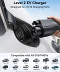 Level 2 Portable EV Charger 32A 7.68kW with 25 Foot Cable plugged into car charging port.