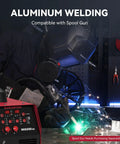 Welder using 6 In 1 Aluminum MIG Welder With 200A Output And 110V 220V Dual Power for home DIY with spool gun and sparks flying