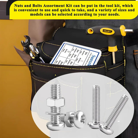 516 Piece Nuts Bolts and Washers Kit with 21 Sizes M3 M4 M5 M6 Phillips Pan Head Go To Assortment in tool pouch.