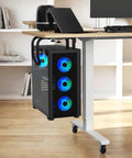 Heavy Duty Under Desk PC Mount Upgrade Your Battle Station With This Badass Adjustable CPU Bracket holding a black PC with RGB fans.