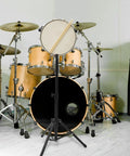 Badass Adjustable Snare Drum Rack And Practice Stand With Rock Solid Non Slip Base Plus Straight Up Portable Double Drumstick Shelf And Quick Hinge Height Adjustment For Pro Music Gear, featuring a snare and drumsticks.