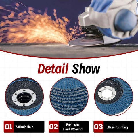 100 Pack 4-1/2 Inch 7/8 Inch Flap Discs 40 60 80 120 Grit Zirconia Type 29 Grinding Discs For Angle Grinders