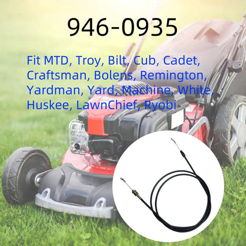 Transmission Shift Cable Replacement For MTD Cub Cadet 73 Inch Cable next to lawn mower on grass