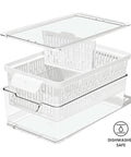 Produce Saver Bin With Adjustable Divider For Fresh Produce Storage In Fridge Medium White BPA Free Organizer.