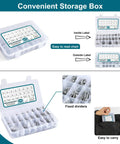 Open storage box of 1600 Pcs Metric Screw And Bolt Kit M2 M3 M4 M5 Stainless Steel with label and fixed dividers for DIY projects.