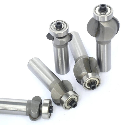 5 Piece Edging Fluting Router Bit Set With 1/2 Inch Shank, Concave Sunk Bead Radii R4mm R5mm R11.3mm R13.6mm, set of steel bits
