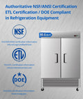 Top Notch Commercial Reach In Freezer Made From Solid Stainless Steel With A Roomy 49.6 Cubic Foot Hold and ETL Certification.