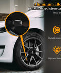 5 Pack Tire Valve Stem Caps For Tesla Model 3 S X Y, Leakproof Aluminum Chrome Caps With Rubber O Rings on Tesla wheel