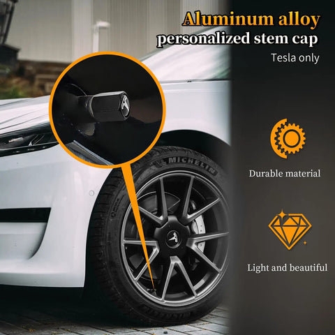 5 Pack Tire Valve Stem Caps For Tesla Model 3 S X Y, Leakproof Aluminum Chrome Caps With Rubber O Rings on Tesla wheel