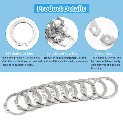 46mm External Circlips OD 304 Stainless Steel C Clip Retaining Rings Pack Of 20 For Automobiles Valves Bearings And Electrical Systems High Tensile Strength Rust Resistant Easy Install shown with smooth finish and durable design