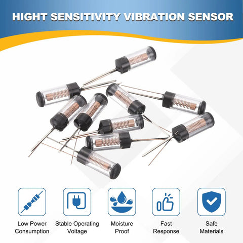 10 Pack SW-18030 Vibration Sensor Modules High Sensitivity Motion Switch 12V 5mA For Electronic Projects And Security Gadgets Detects Movement Tilt Or Shock Easy Hookup Clear Case, 10 glass vibration sensors