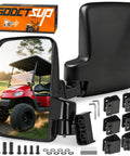 Top Shelf Heavy Duty Golf Cart Side Mirrors Featuring A Straight Up Easy No Sweat Roof Mount Zero Shudder Clarity 180 Degree Precision Swivel, black mirror with accessories.