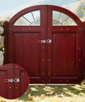 Red wooden gate with Stainless Steel Toggle Latches With Lock Holes Set Of Two Adjustable 304 Latch Clamps, outdoor setting