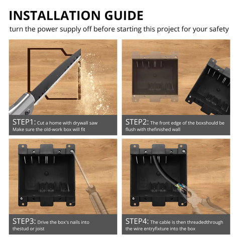PVC 2 Gang Old Work Box Deep 25 Cu In Electrical Box For Switches And Outlets Plastic Junction Box ETL Listed installation guide