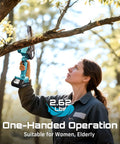 Person using Six Inch Cordless Mini Chainsaw With Two Batteries Portable Electric Chainsaw For Tree Trimming And Wood Cutting