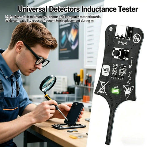 Technician using Type C Inductance Tester For Motherboard Coils, High Sensitivity Quick Fault Detection Tool For Electronic Circuit Boards