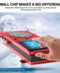 Hand interacting with LiFePO4 4S 12V 250A Smart BMS Board with balance leads, wireless module, and MCU chip in a tech lab.
