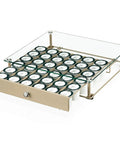 Coffee Pod Holder With Tempered Glass Top Drawer Holds 36 K Cup Pods, beige organizer with pods visible on glass top.