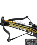 80 Pound Self Cocking Crossbow Bundle With Adjustable Sights, fiber glass bow and fast reload system close-up view.