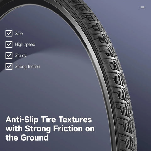 Close-up of tire texture from All In One Bike Tire And Inner Tube Kit Includes 2 Tires 700x38c And 2 Tubes 700x35/43c With 48mm Schrader Valves Plus 2 Tire Levers For Quick Replacement On Gravel And Road Bikes