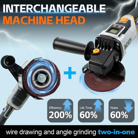 Front view of Beast Cordless 3in1 Burnishing Polishing Machine With Buffer Polisher And Angle Grinder, 800W Brushless Handheld Metal Polishing Tool with interchangeable heads.