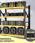 Heavy Duty Four Tier Steel Shelving Unit With 5000 Lb Capacity Adjustable Industrial Storage Rack For Garage Workshop And Warehouse Yellow And Black Metal Shelving For Max Organization And Easy Assembly
