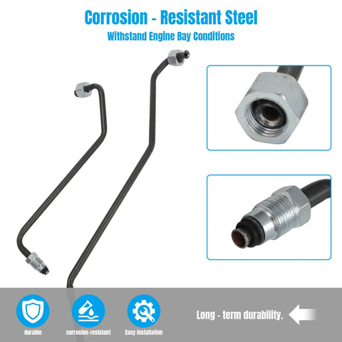 Power Steering Rack And Pinion Transfer Line Kit For Chevy And GMC Silverado Sierra 1500 Nut Style Fittings Direct Replacement For RWD Trucks With Durable Steel Lines Easy Install Fits Classic Models, corrosion-resistant steel lines
